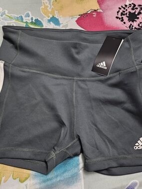 adidas Women’s Dark Gray Bike Shorts with White Trim
